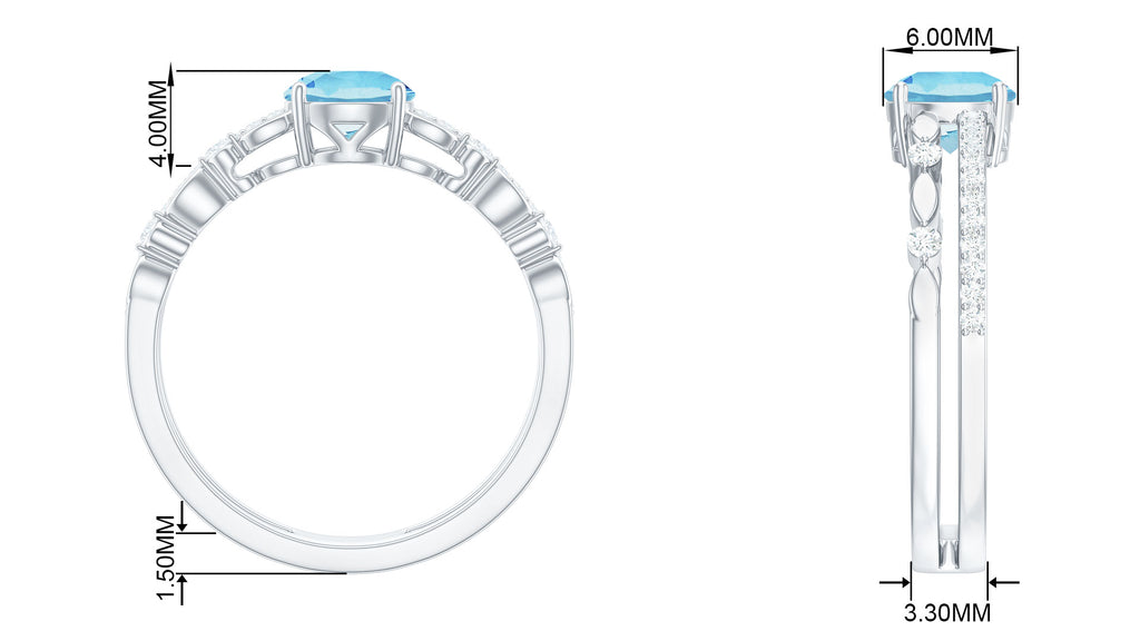 Solitaire Aquamarine and Diamond Double Band Ring Aquamarine - ( AAA ) - Quality - Rosec Jewels
