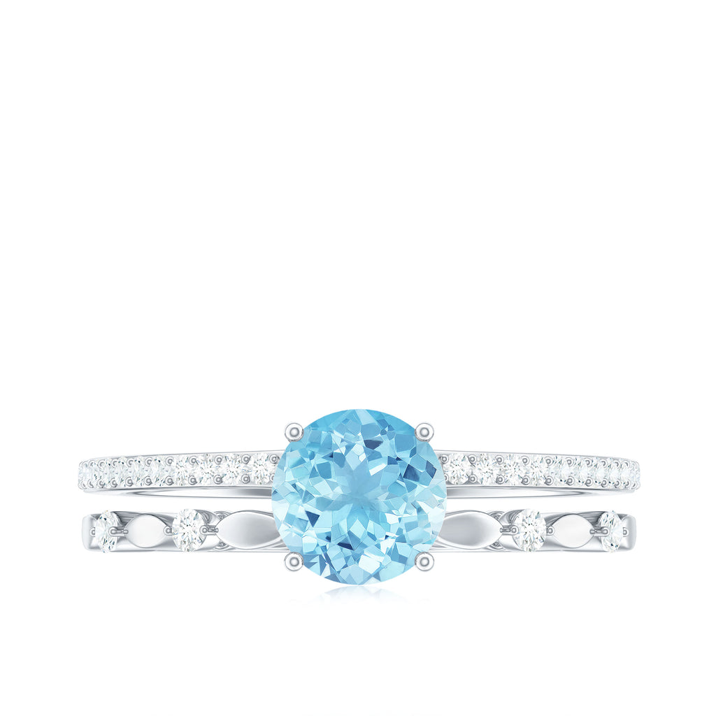 Solitaire Aquamarine and Diamond Double Band Ring Aquamarine - ( AAA ) - Quality - Rosec Jewels