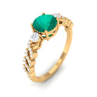 Round shape Solitaire Emerald Designer Engagement Ring with Diamond Side Stones Emerald - ( AAA ) - Quality - Rosec Jewels