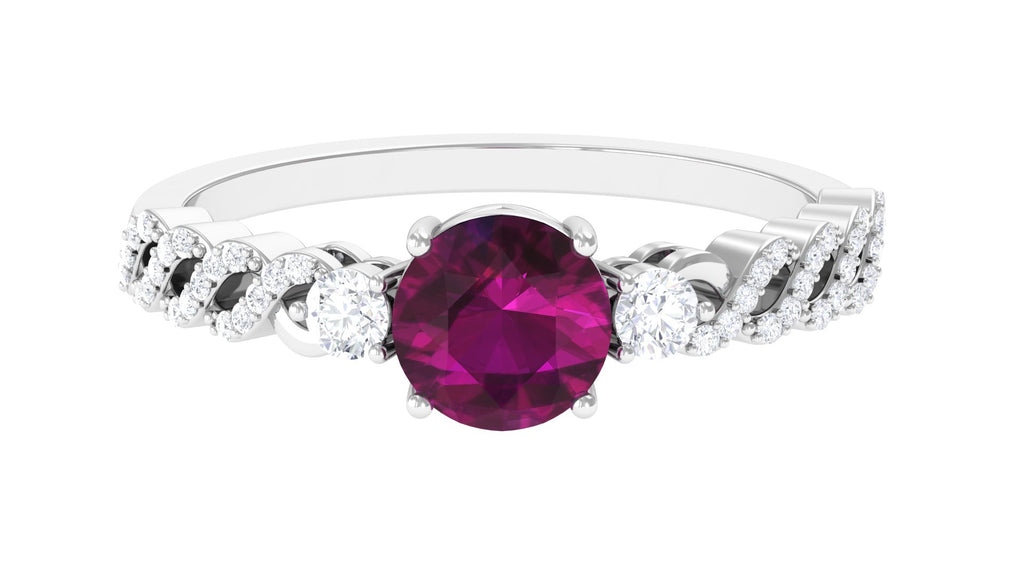 1.25 CT Round Rhodolite Solitaire Engagement Ring with Diamond Accent Rhodolite - ( AAA ) - Quality - Rosec Jewels