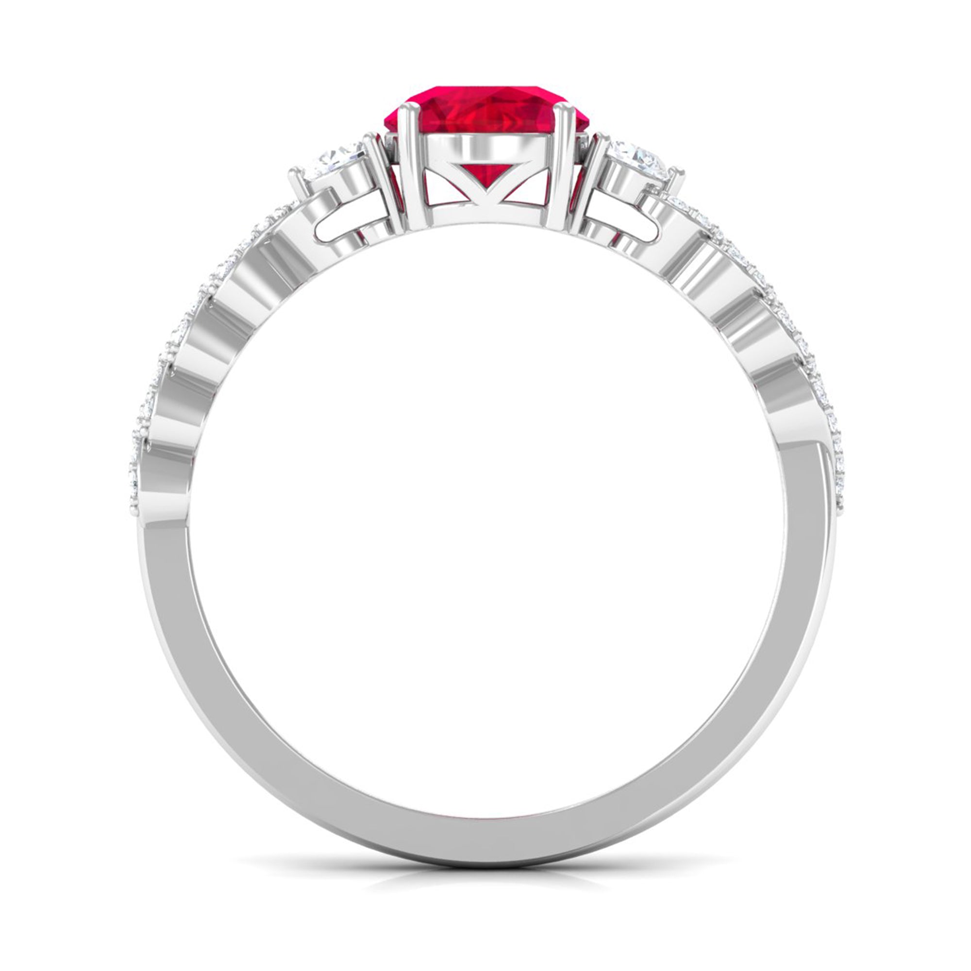 Solitaire Created Ruby and Diamond Designer Engagement Ring Lab Created Ruby - ( AAAA ) - Quality - Rosec Jewels