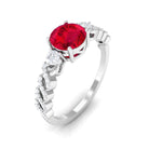 Solitaire Created Ruby and Diamond Designer Engagement Ring Lab Created Ruby - ( AAAA ) - Quality - Rosec Jewels