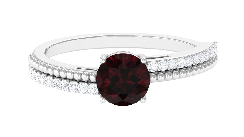 Round Garnet Solitaire Engagement Ring with Diamond Garnet - ( AAA ) - Quality - Rosec Jewels