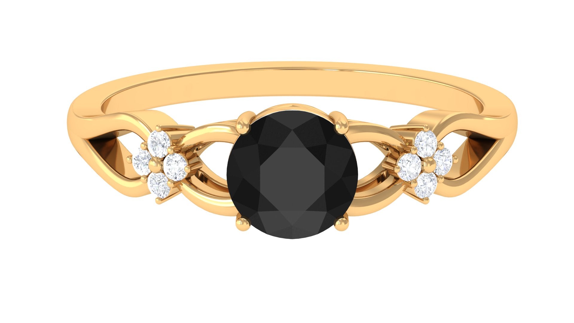 1.25 CT Black Diamond Solitaire Crossover Ring with Diamond Black Diamond - ( AAA ) - Quality - Rosec Jewels