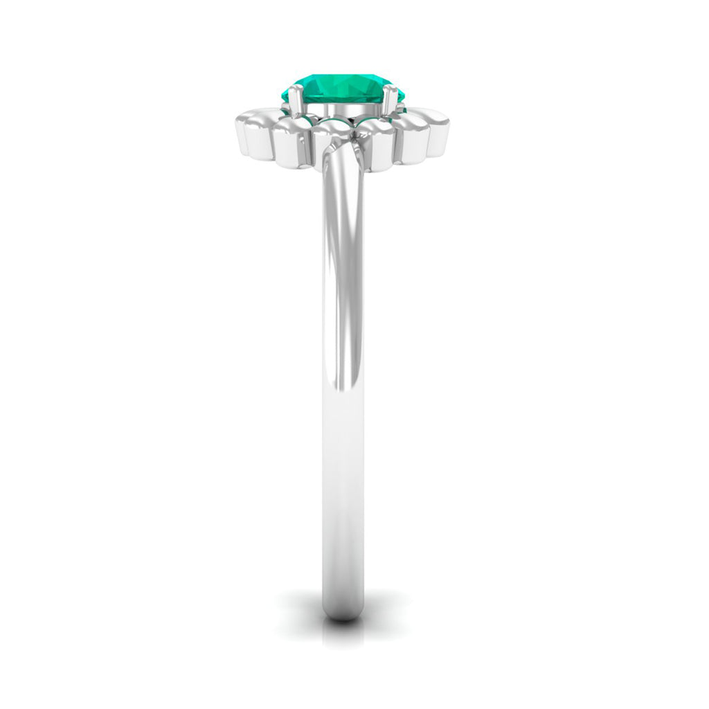 1/2 CT Round Cut Solitaire Emerald Gold Flower Ring Emerald - ( AAA ) - Quality - Rosec Jewels