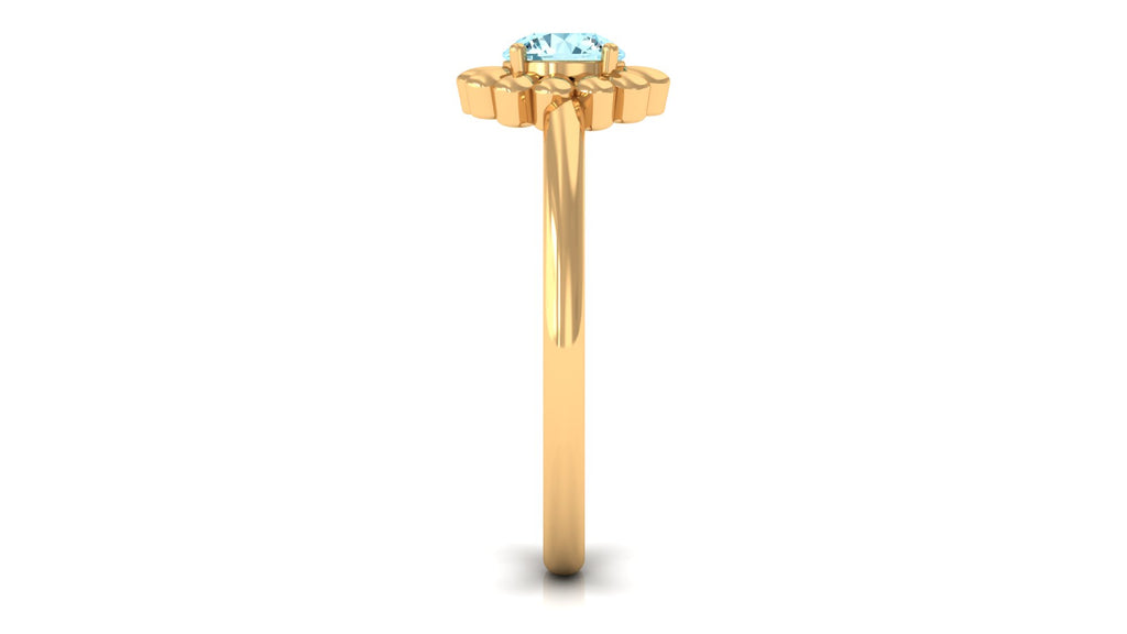 Round Cut Solitaire Aquamarine Flower Ring Aquamarine - ( AAA ) - Quality - Rosec Jewels