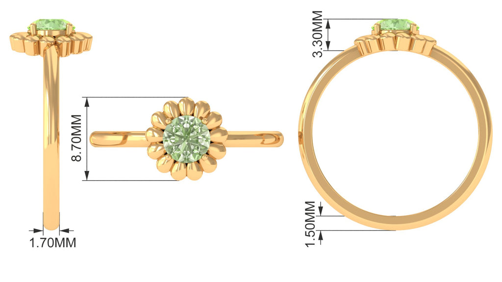 Real Green Sapphire Solitaire Flower Promise Ring Green Sapphire - ( AAA ) - Quality - Rosec Jewels
