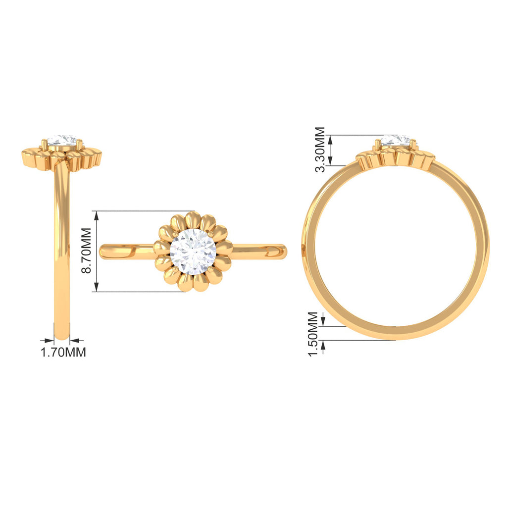 Zircon Floral Solitaire Ring Zircon - ( AAAA ) - Quality - Rosec Jewels