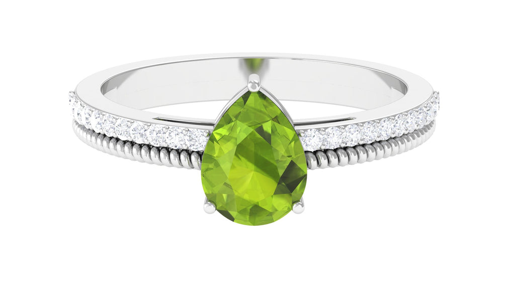 Solitaire Peridot and Diamond Ring with Twisted Rope Peridot - ( AAA ) - Quality - Rosec Jewels