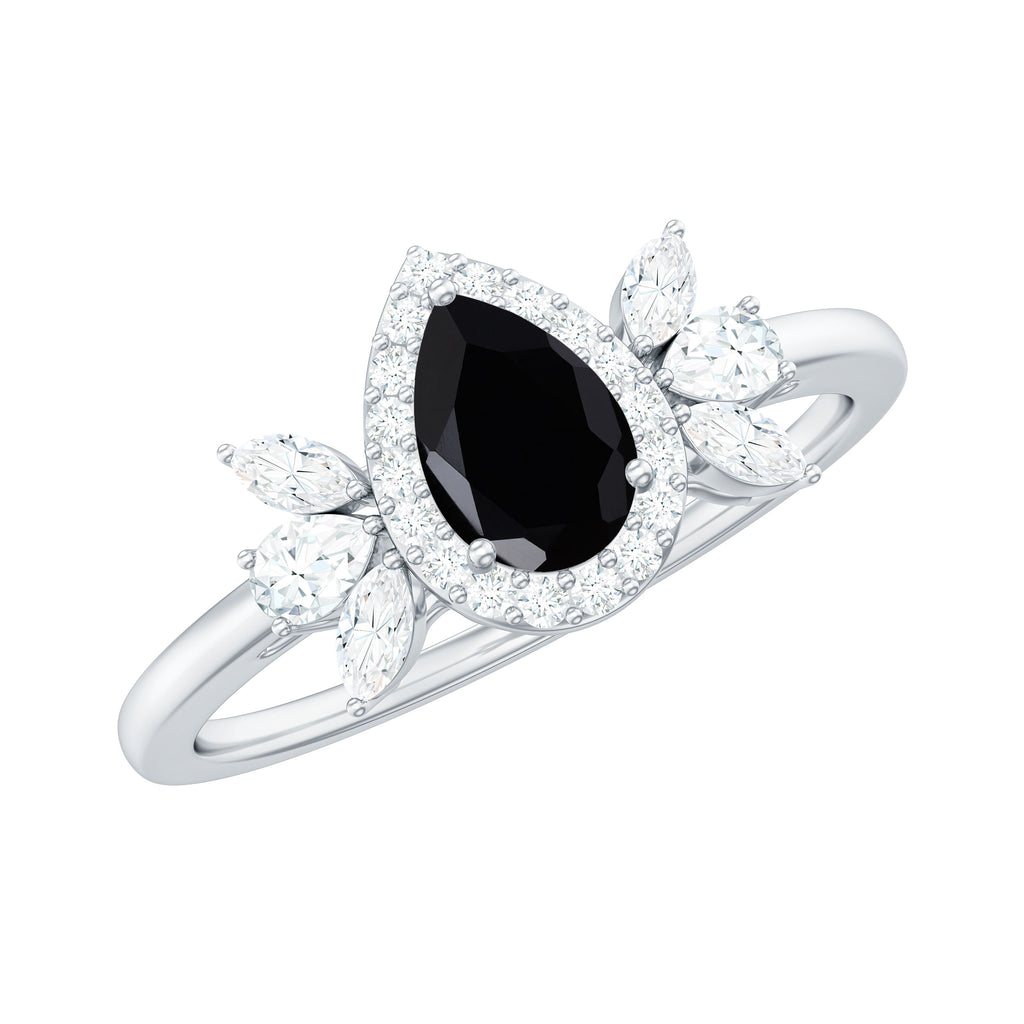 1 CT Black Diamond Teardrop Engagement Ring with Moissanite Halo Black Diamond - ( AAA ) - Quality - Rosec Jewels