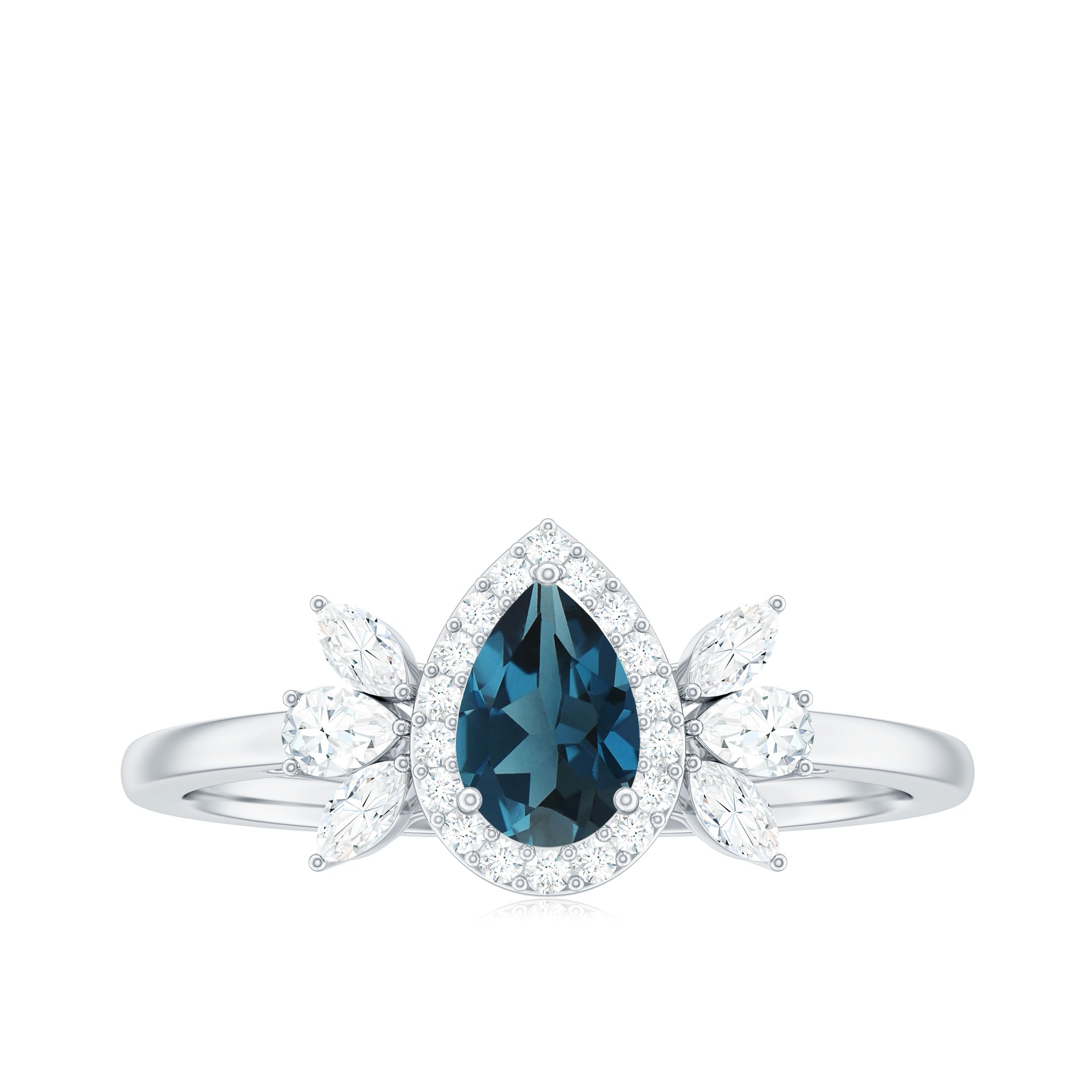 1.25 CT Pear Shape London Blue Topaz Engagement Ring with Diamond Accent London Blue Topaz - ( AAA ) - Quality - Rosec Jewels