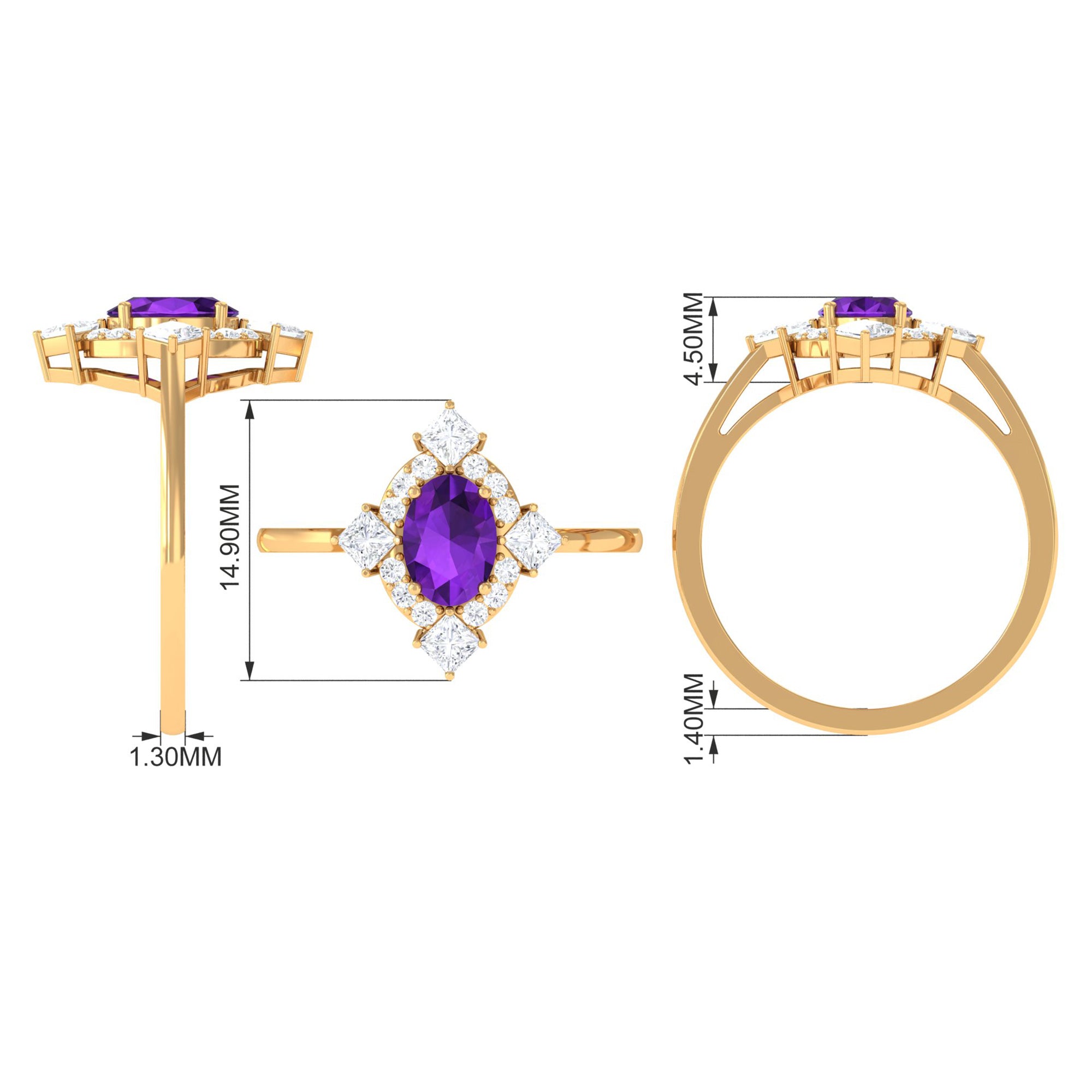 Oval Amethyst Halo Cocktail Ring with Diamond Amethyst - ( AAA ) - Quality - Rosec Jewels