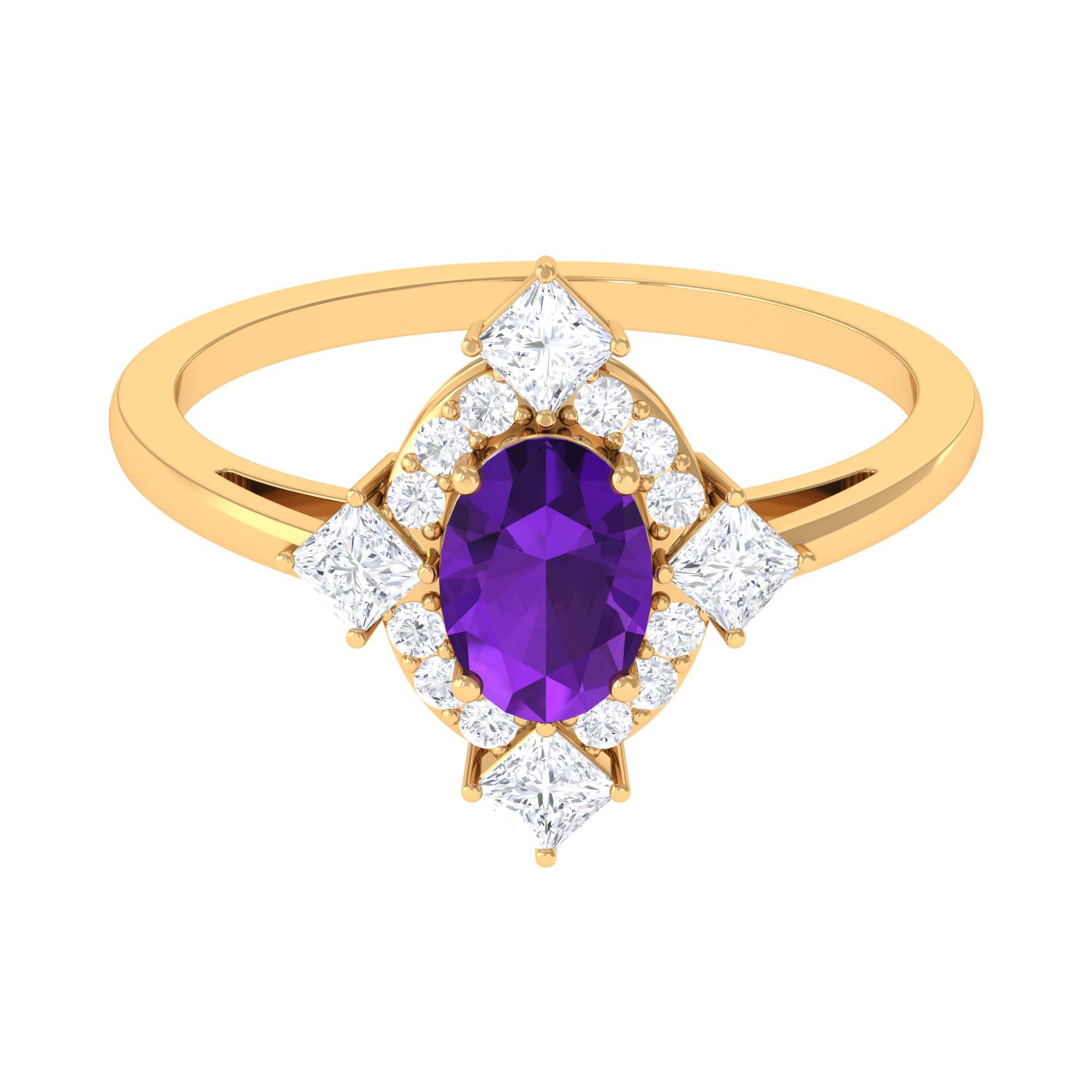 Oval Amethyst Halo Cocktail Ring with Diamond Amethyst - ( AAA ) - Quality - Rosec Jewels