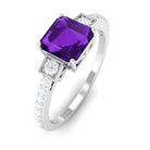 Asscher Cut Amethyst Solitaire Engagement Ring with Diamond Amethyst - ( AAA ) - Quality - Rosec Jewels
