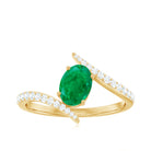 1.25 CT Oval Emerald Solitaire Bypass Ring with Diamond Emerald - ( AAA ) - Quality - Rosec Jewels