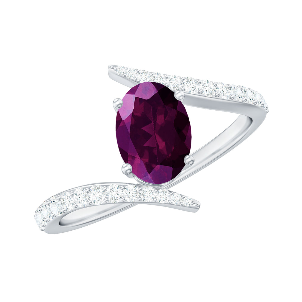1.5 CT Solitaire Rhodolite Bypass Engagement Ring with Diamond Rhodolite - ( AAA ) - Quality - Rosec Jewels