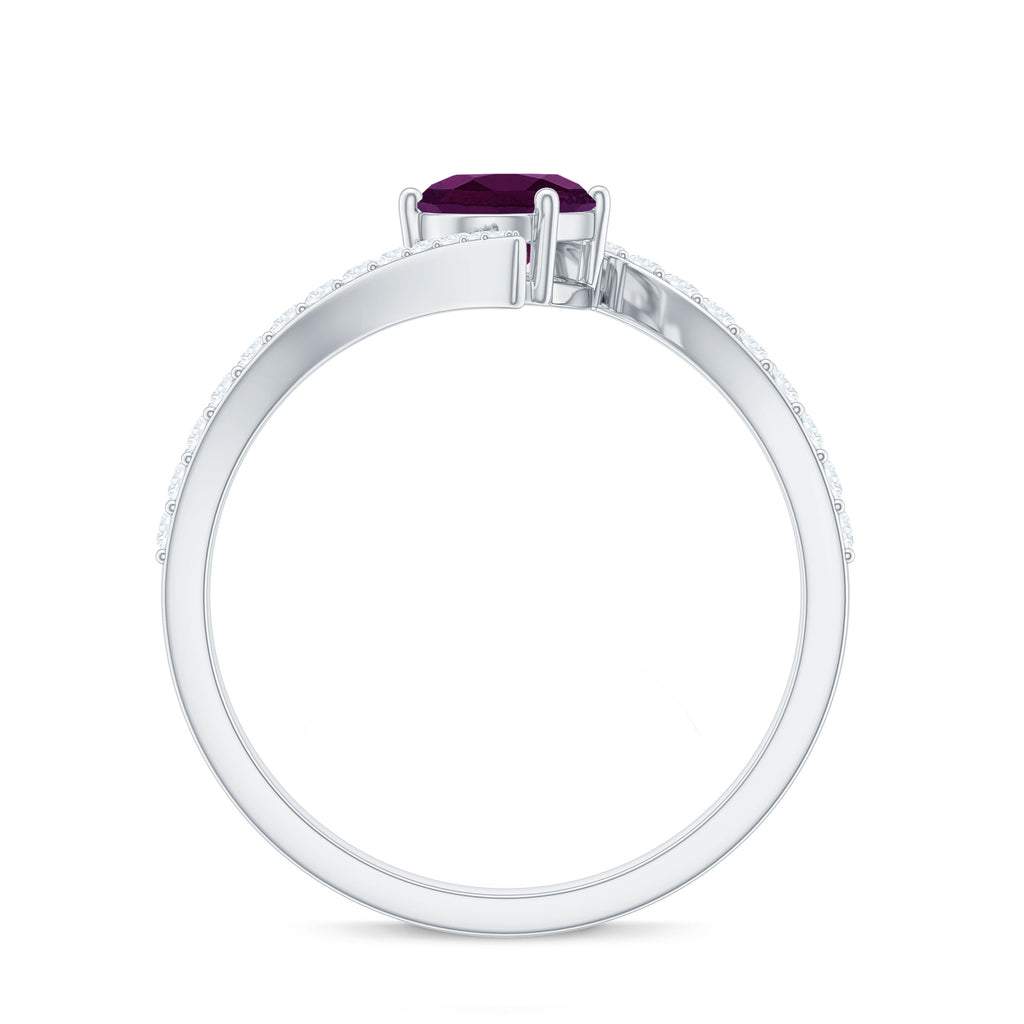 1.5 CT Solitaire Rhodolite Bypass Engagement Ring with Diamond Rhodolite - ( AAA ) - Quality - Rosec Jewels