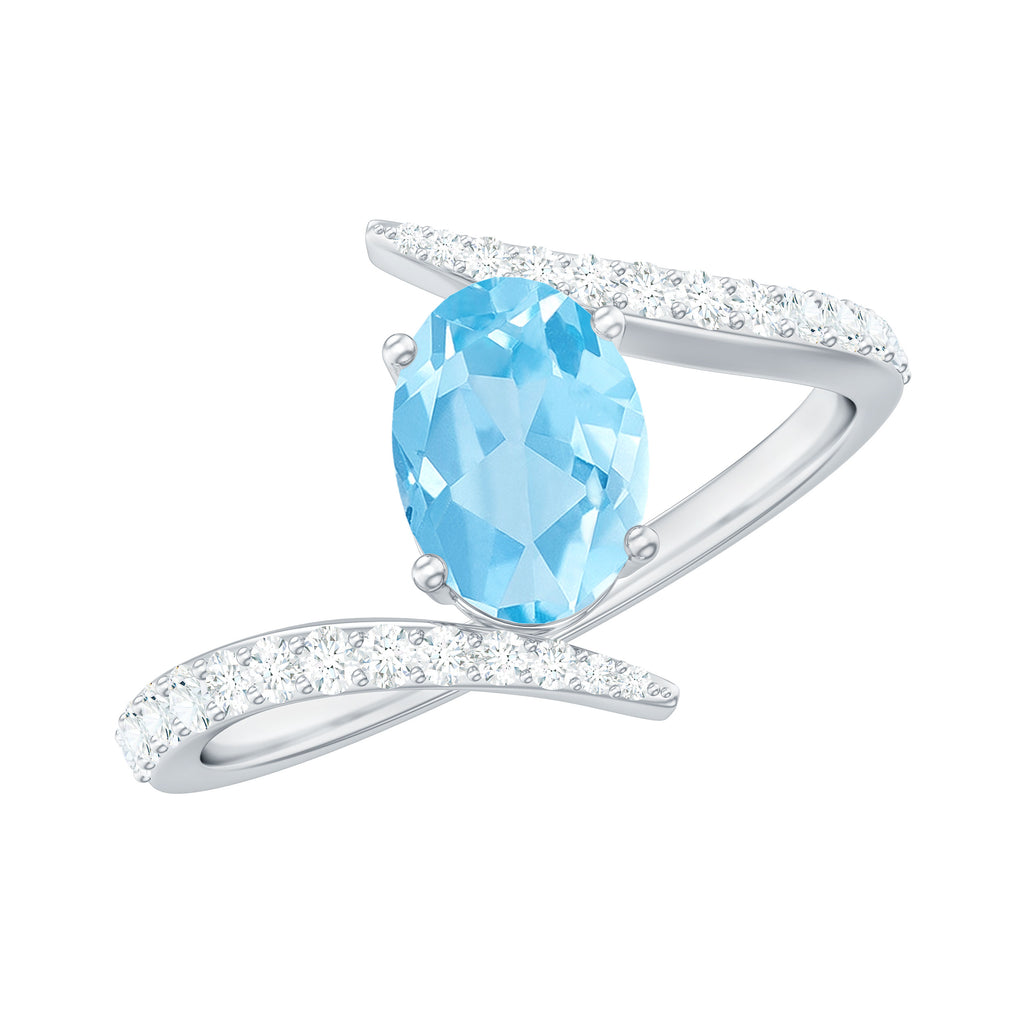 1.50 CT Solitaire Aquamarine Bypass Engagement Ring with Diamond Aquamarine - ( AAA ) - Quality - Rosec Jewels