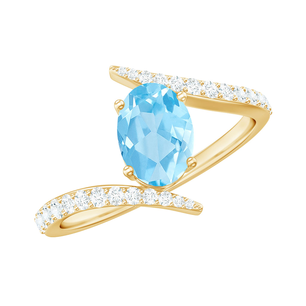 1.50 CT Solitaire Aquamarine Bypass Engagement Ring with Diamond Aquamarine - ( AAA ) - Quality - Rosec Jewels