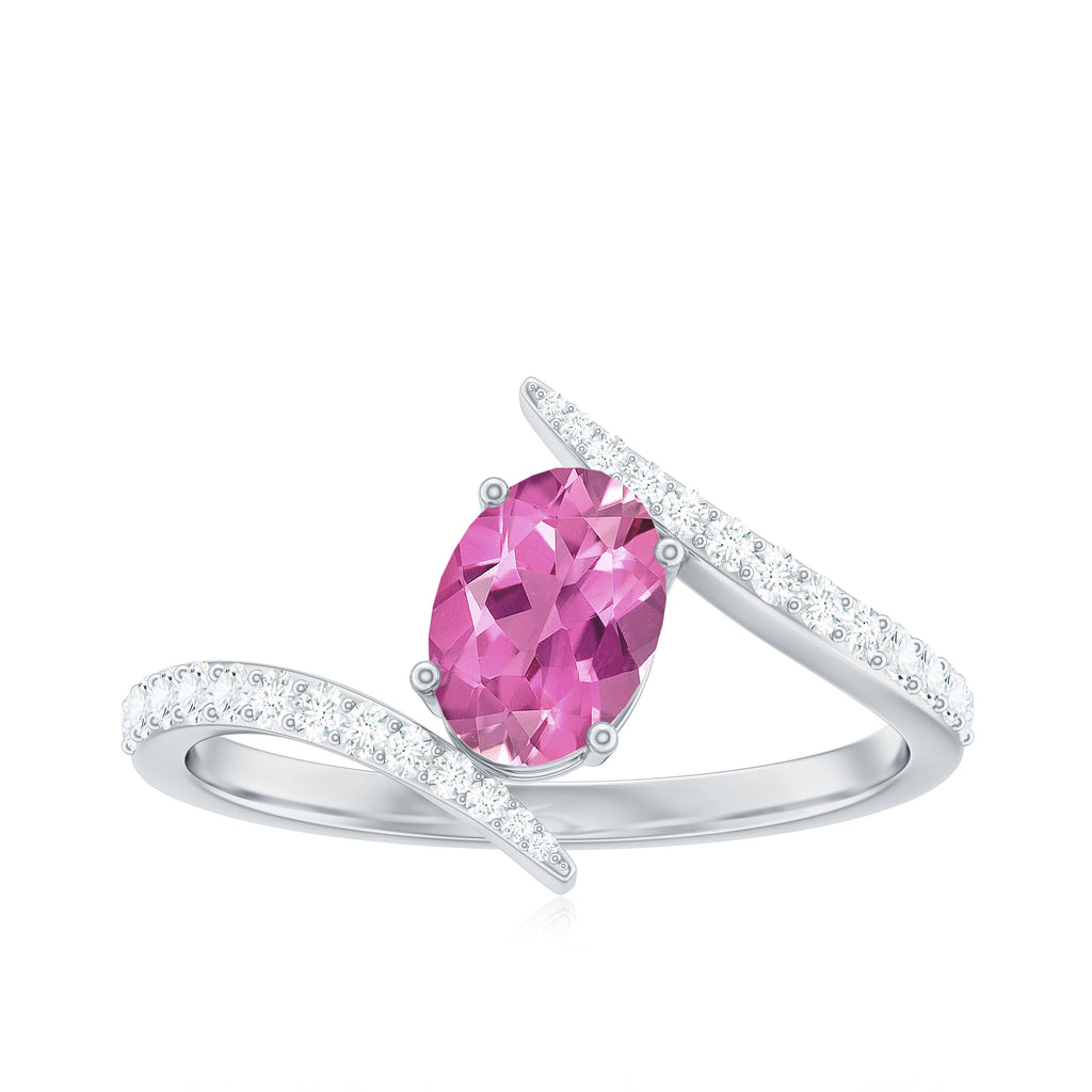 Solitaire Pink tourmaline Bypass Engagement Ring with Diamond Pink Tourmaline - ( AAA ) - Quality - Rosec Jewels
