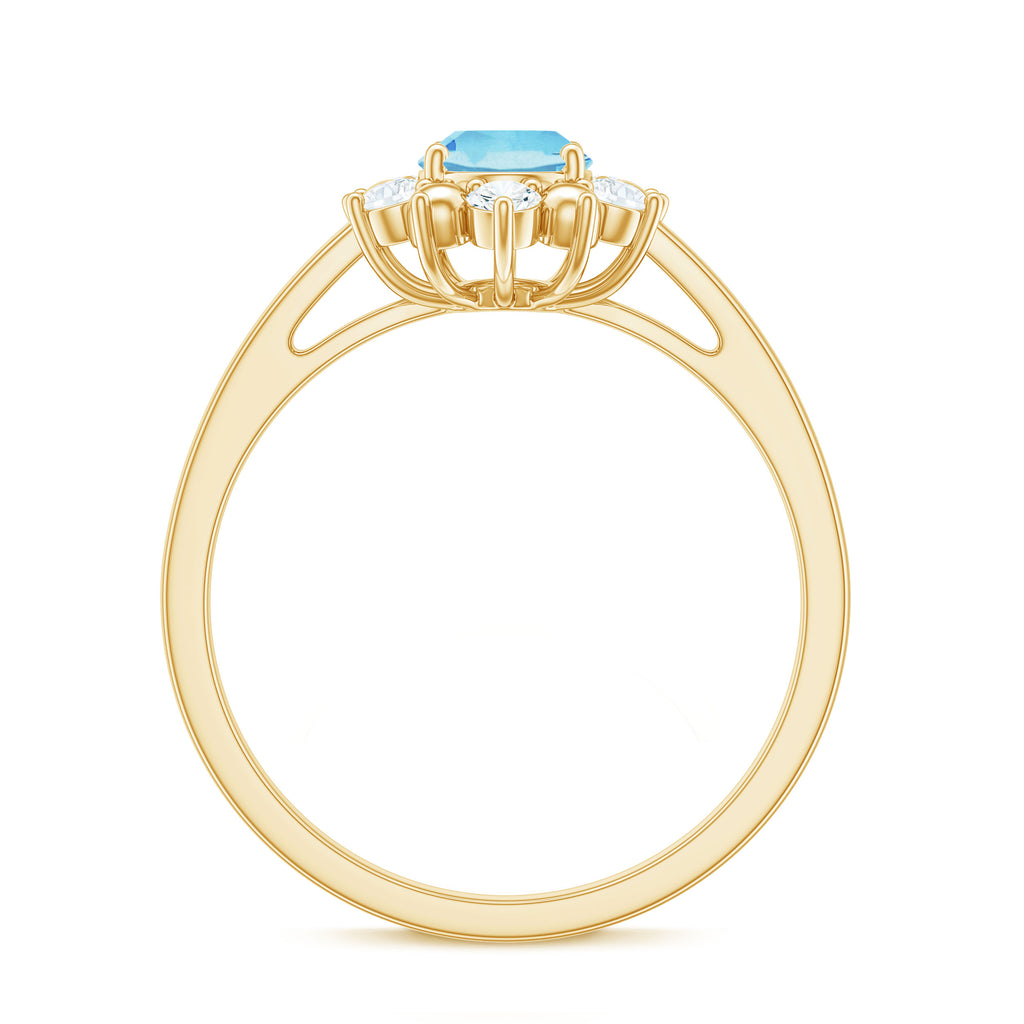 1.50 CT Oval Cut Aquamarine Floral Ring with Diamond Halo Aquamarine - ( AAA ) - Quality - Rosec Jewels