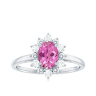 Oval Pink Tourmaline Floral Halo Engagement Ring with Diamond Pink Tourmaline - ( AAA ) - Quality - Rosec Jewels