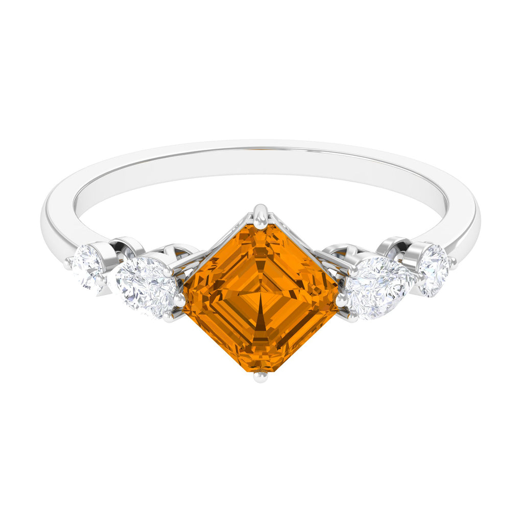 Simple Asscher Cut Citrine Solitaire Engagement Ring with Moissanite Citrine - ( AAA ) - Quality - Rosec Jewels