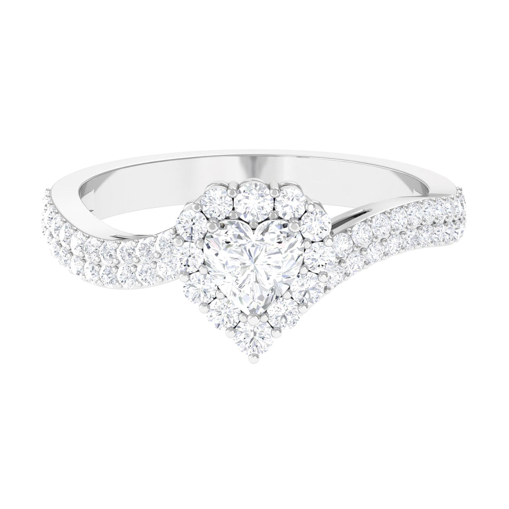 Heart Shape Moissanite Bypass Engagement Ring Moissanite - ( D-VS1 ) - Color and Clarity - Rosec Jewels