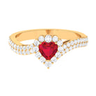 Heart Shape Created Ruby and Moissanite Bypass Engagement Ring Lab Created Ruby - ( AAAA ) - Quality - Rosec Jewels