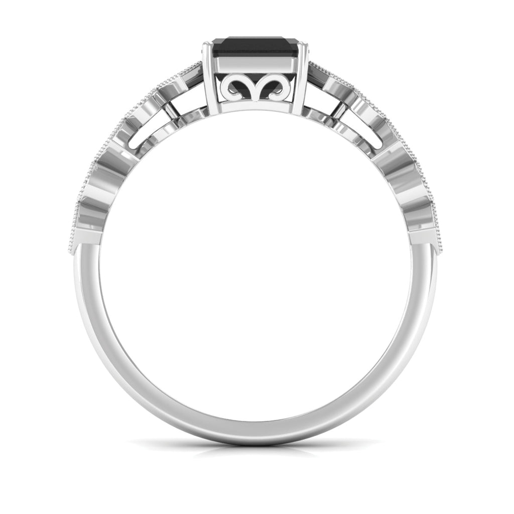 Asscher Cut Created Black Diamond Solitaire Engagement Ring with Diamond Lab Created Black Diamond - ( AAAA ) - Quality - Rosec Jewels