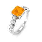 1.5 CT Asscher Cut Fire Opal Solitaire Engagement Ring with Diamond Fire Opal - ( AAA ) - Quality - Rosec Jewels