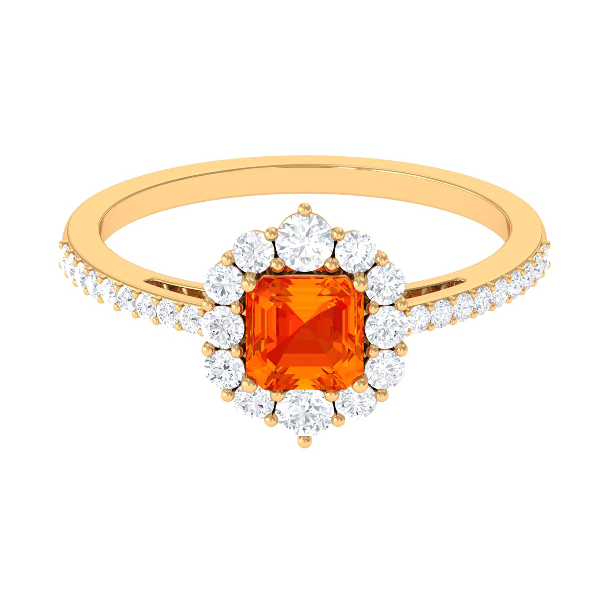 Asscher Cut Created Orange Sapphire and Diamond Frame Engagement Ring Lab Created Orange Sapphire - ( AAAA ) - Quality - Rosec Jewels
