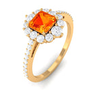 Asscher Cut Created Orange Sapphire and Diamond Frame Engagement Ring Lab Created Orange Sapphire - ( AAAA ) - Quality - Rosec Jewels
