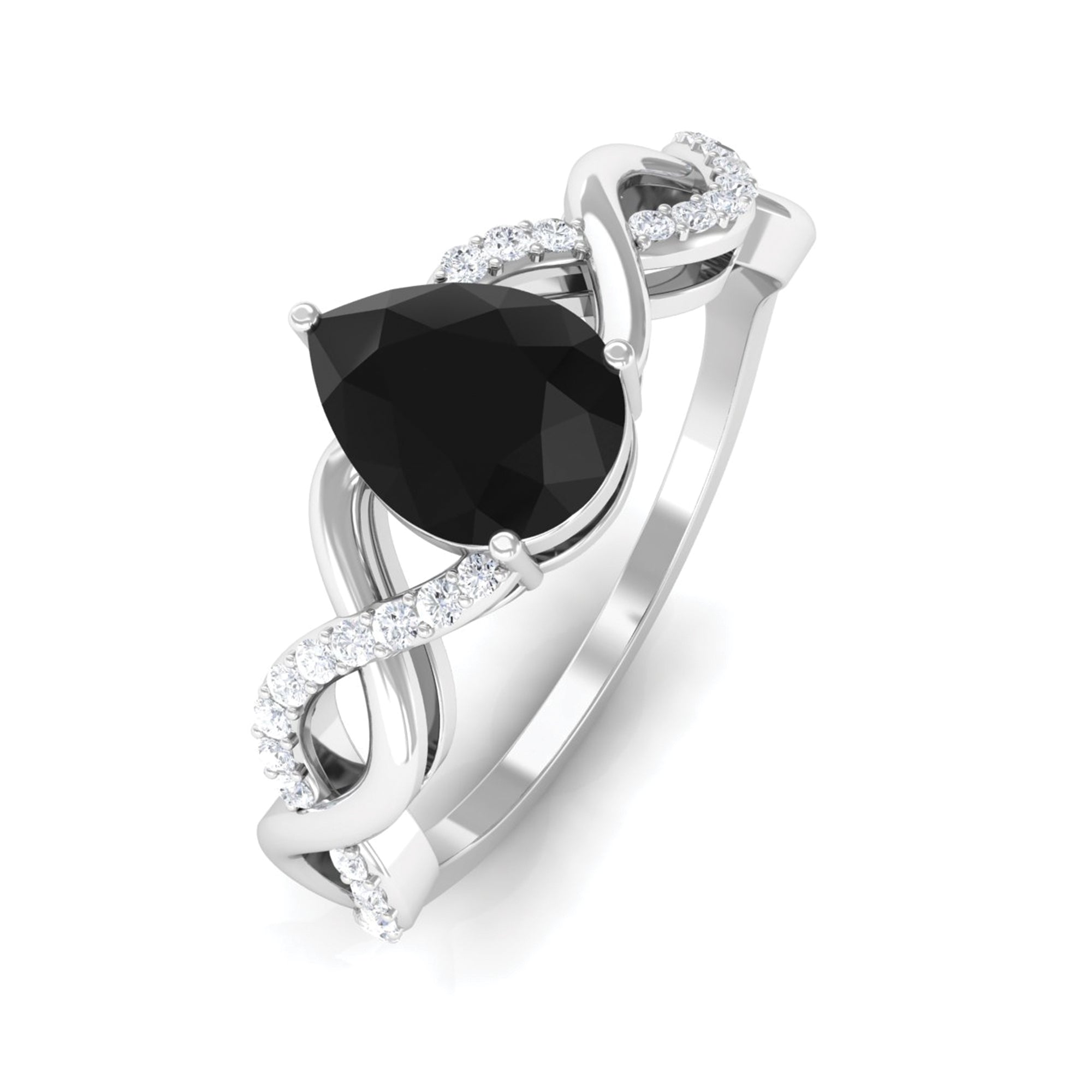 Infinity Shank Created Black Diamond and Diamond Solitaire Engagement Ring Lab Created Black Diamond - ( AAAA ) - Quality - Rosec Jewels
