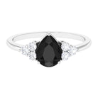 Pear Cut Created Black Diamond Solitaire Ring with Diamond Trio Lab Created Black Diamond - ( AAAA ) - Quality - Rosec Jewels