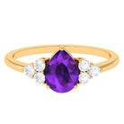 Pear Shape Amethyst Solitaire Ring with Diamond Trio Amethyst - ( AAA ) - Quality - Rosec Jewels