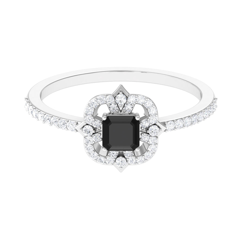 1 CT Asscher Cut Black Diamond Statement Engagement Ring with Moissanite Black Diamond - ( AAA ) - Quality - Rosec Jewels