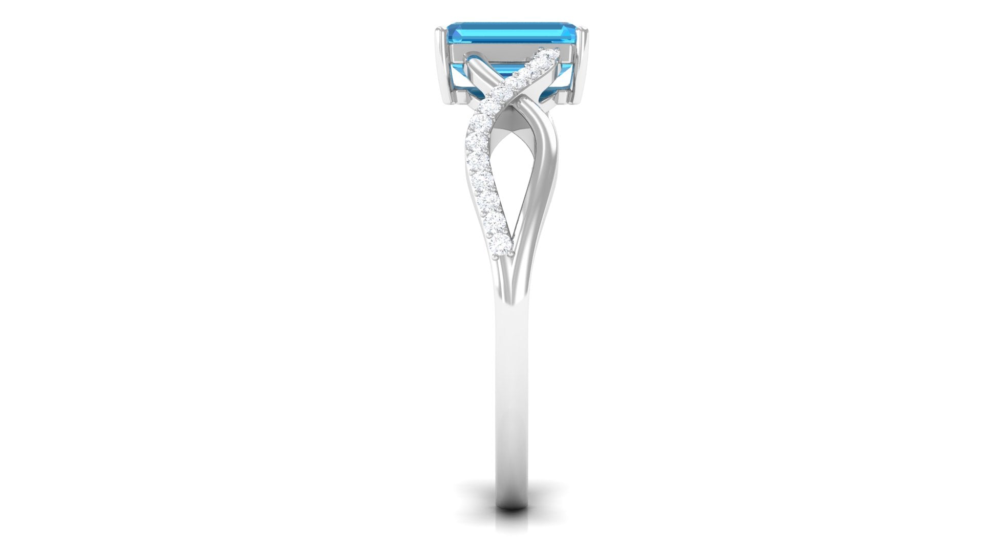 Emerald Cut Swiss Blue Topaz and Diamond Crossover Engagement Ring Swiss Blue Topaz - ( AAA ) - Quality - Rosec Jewels