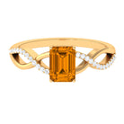 Emerald Cut Citrine and Diamond Crossover Engagement Ring Citrine - ( AAA ) - Quality - Rosec Jewels