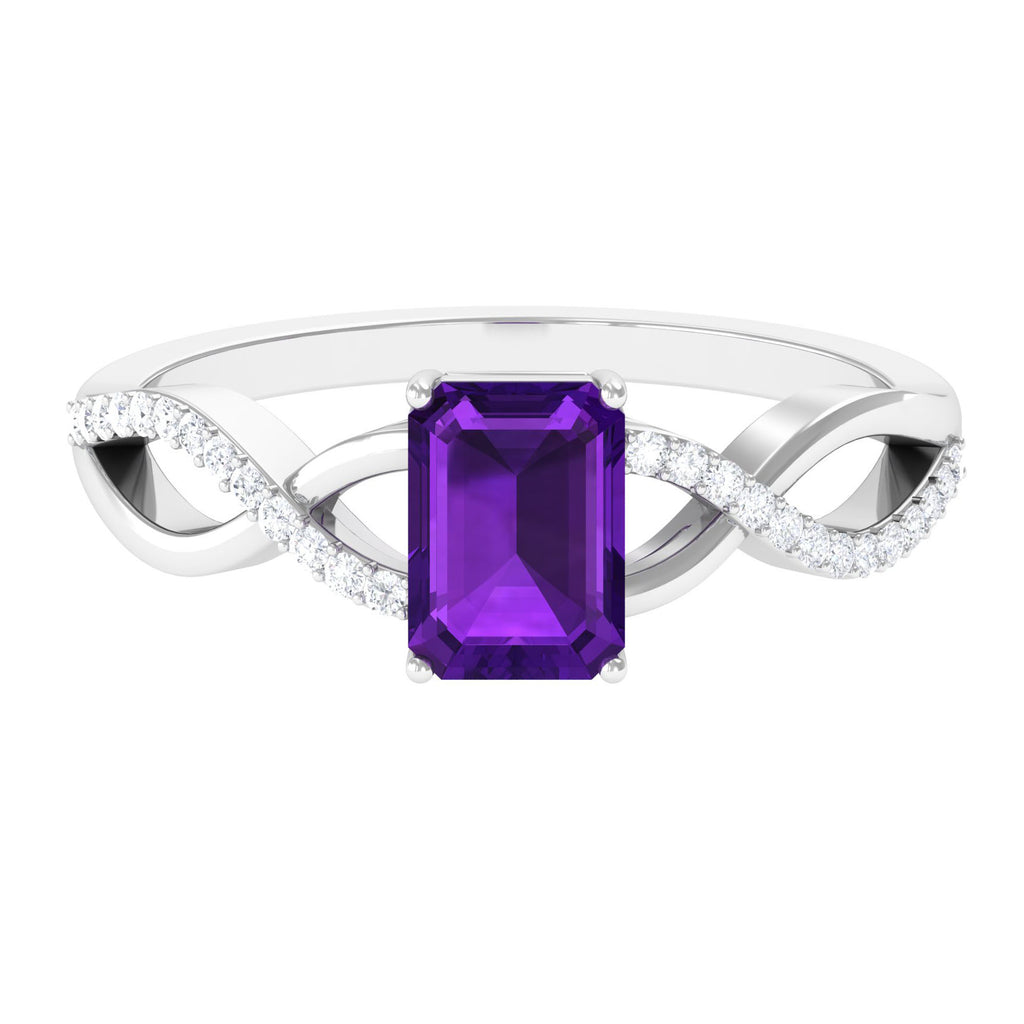 Emerald Cut Amethyst and Diamond Infinity Engagement Ring Amethyst - ( AAA ) - Quality - Rosec Jewels
