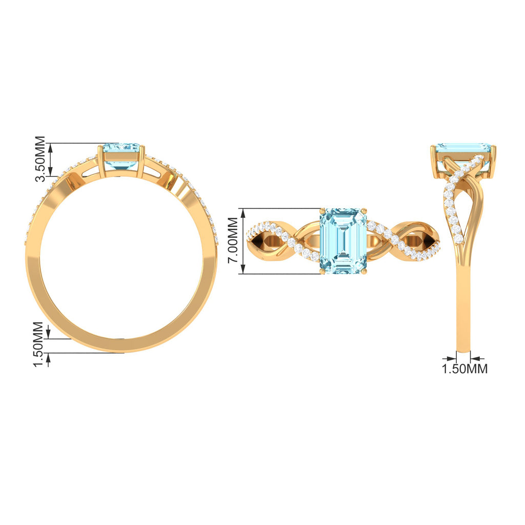 Octagon Aquamarine and Diamond Crossover Engagement Ring Aquamarine - ( AAA ) - Quality - Rosec Jewels