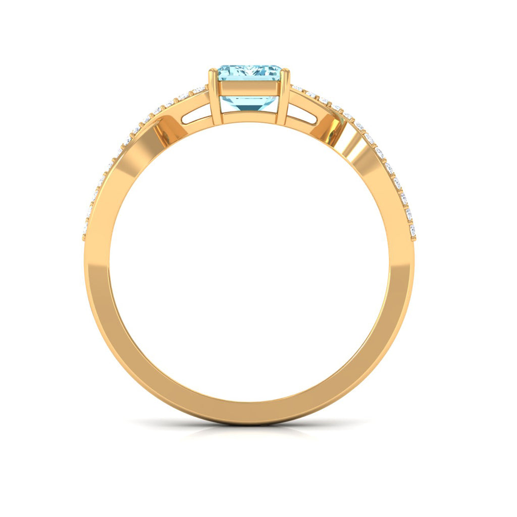 Octagon Aquamarine and Diamond Crossover Engagement Ring Aquamarine - ( AAA ) - Quality - Rosec Jewels