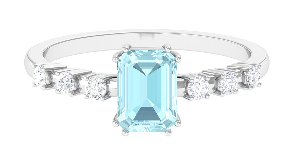 Emerald Cut Shape Sky Blue Topaz and Diamond Solitaire Engagement Ring Sky Blue Topaz - ( AAA ) - Quality - Rosec Jewels