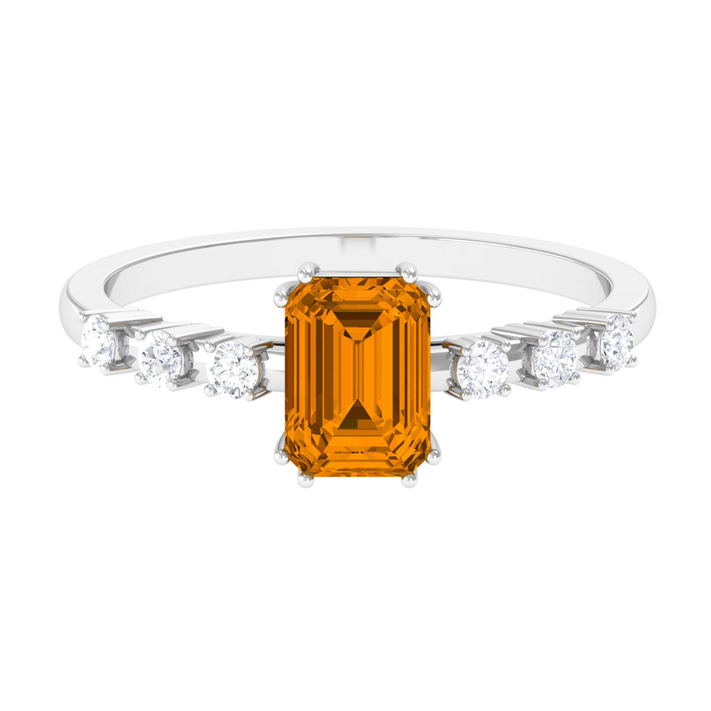 2 CT Emerald Cut Citrine and Diamond Solitaire Engagement Ring Citrine - ( AAA ) - Quality - Rosec Jewels