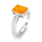 2 CT Emerald Cut Fire Opal and Diamond Side Stone Engagement Ring Fire Opal - ( AAA ) - Quality - Rosec Jewels