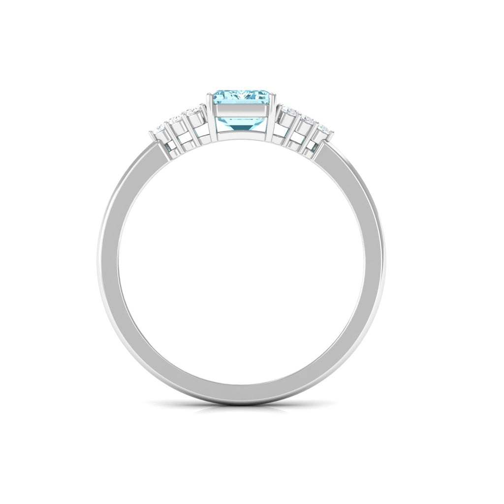 Octagon Cut Aquamarine Solitaire Engagement Ring with Diamond Aquamarine - ( AAA ) - Quality - Rosec Jewels