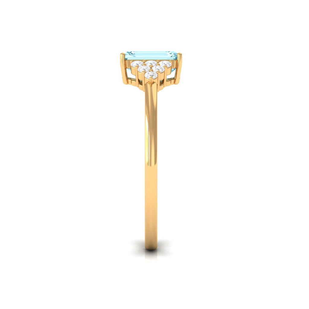 Octagon Cut Aquamarine Solitaire Engagement Ring with Diamond Aquamarine - ( AAA ) - Quality - Rosec Jewels