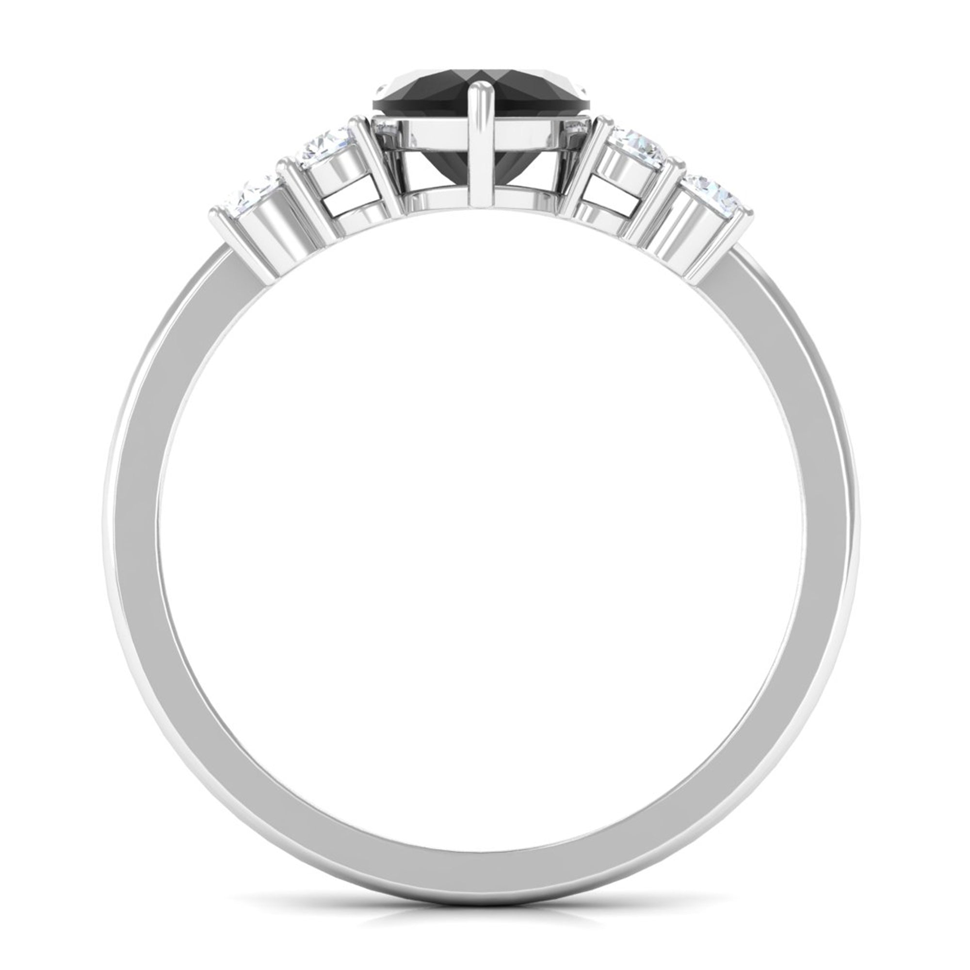 Heart Shape Created Black Diamond Solitaire Promise Ring with Diamond Lab Created Black Diamond - ( AAAA ) - Quality - Rosec Jewels