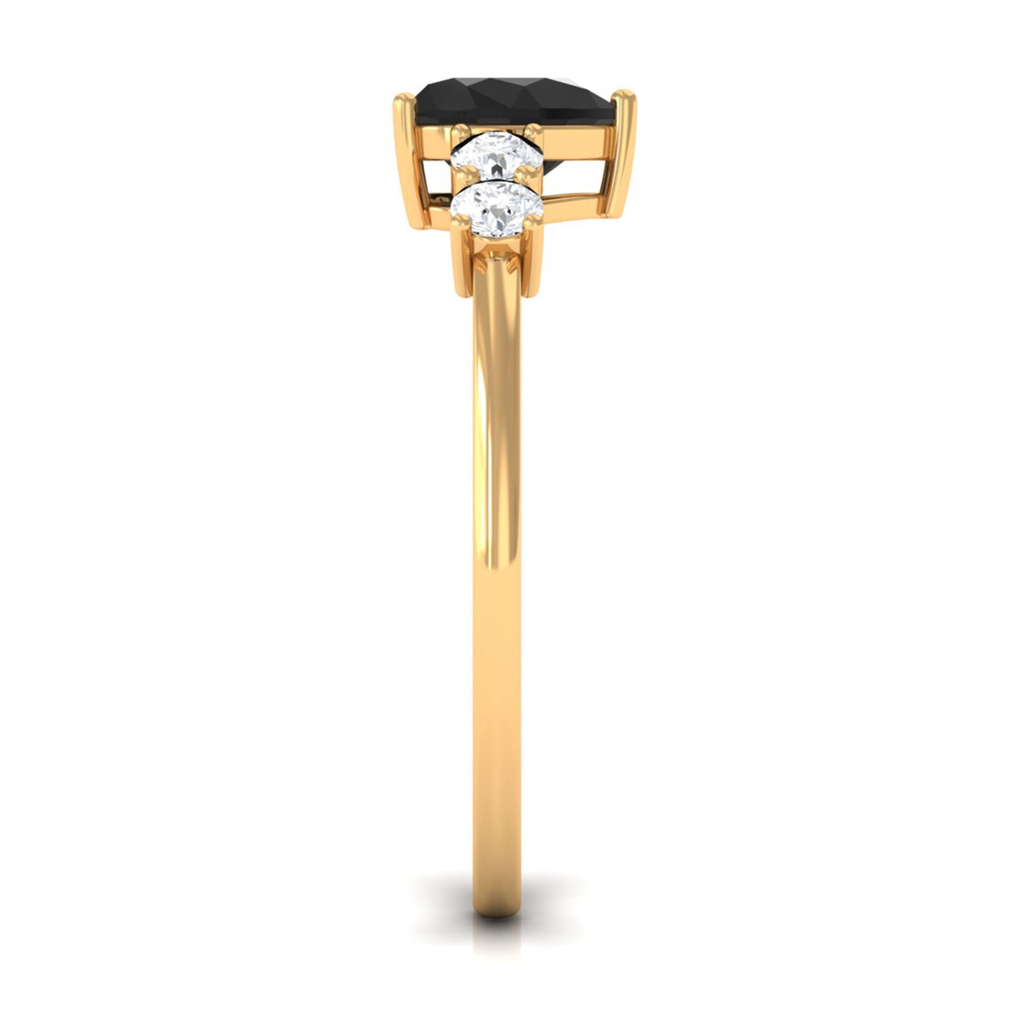 Heart Shape Created Black Diamond Solitaire Promise Ring with Diamond Lab Created Black Diamond - ( AAAA ) - Quality - Rosec Jewels
