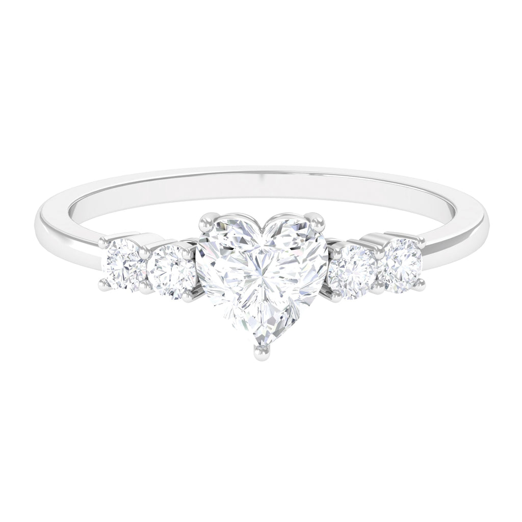Heart Shape Moissanite Solitaire Promise Ring with Side Stones Moissanite - ( D-VS1 ) - Color and Clarity - Rosec Jewels